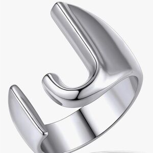 Chunky “J” Initial Silver Signet Ring, Adjustable Sizes 6-9